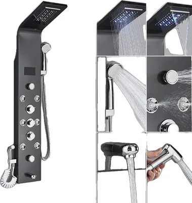 Zdjęcie produktu dla panel prysznicowy, wyświetlacz LED temperatury, wiele funkcji prysznicowych, czarny-L-8009A