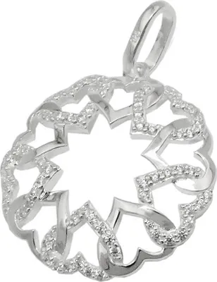 Produktbild von Anhänger Kreis aus Herzen und mit Zirkonia 21mm 925 Silber glänzend