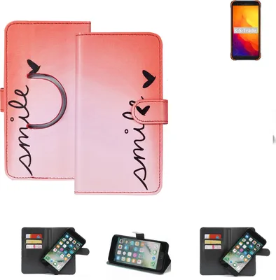 Produktbild von K-S-Trade Schutzhülle Handyhülle kompatibel mit Blackview BV4900S Hülle cover bookstyle Etui ''smile'' rot Standfunktion Kameraschutz (1Stk)