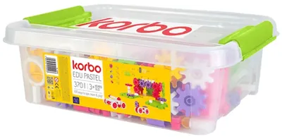 Obrázok produktu pre Stavebnicový set Korbo EDU Pastel – 370 dielov (20 podstavcov, 20 kolies, ozubené kolesá s kľukou, pastelové farby) – vzdelávacia hračka v duchu STEM, od 4 rokov, CE a EN-71