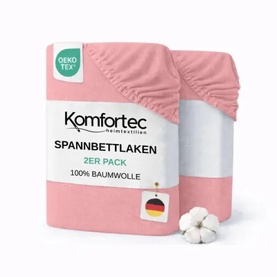 Produktbild von Komfortec 2er Pack Jersey Spannbettlaken 90x200 cm, 100% Baumwolle, Doppelpack Spannbettuch, Rosa