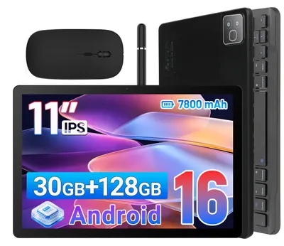 Produktbild von Tablet 11 Zoll, 2-in-1 Komplett-Set mit Tastatur, Maus & Stift, 30 GB RAM, 128 GB ROM, 7800 mAh Akku, Widevine L1, 5G WLAN