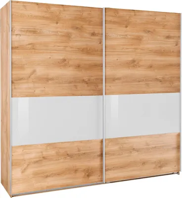 Produktbild von Schwebetürenschrank Bramfeld Kleiderschrank Ausfürung wählbar,Plankeneiche / Weißglas,225x64x208cm