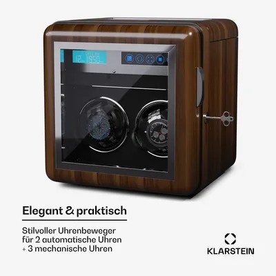Produktbild von Klarstein Uhrenbeweger für Automatikuhren, Automatik-Uhrenbeweger für 2 Uhren, Automatikuhr Uhrenbeweger mit Acryl-Tür, Automatischer Uhrenbeweger, Blaue LEDs, Watch Winder mit 5 TPD Einstellungen