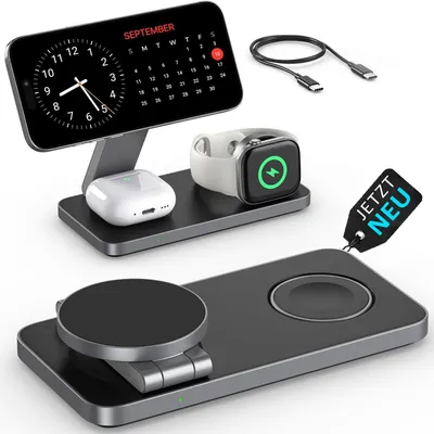 Produktbild von Ladestation Apple Watch iPhone MagSafe Ladegerät 3in1 Wireless Charger Induktive | 16 15 14 13 12 Plus Pro Max Charging Station | GreenHec