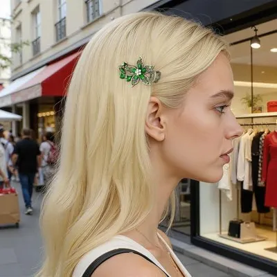 Produktbild von 2 Stück Elegante Haarspange Vintage Haarschmuck Grün Klammer Damen Strass Haarkralle Vintage Blätter Haarkralle Spangen Haare Rutschfeste Haarspange