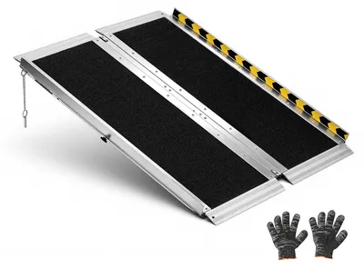 Immagine prodotto di Rampa per sedia a rotelle - Rampa di accesso pieghevole - 91,5 x 73,7 cm - Capacità di carico fino a 363 kg - Superficie antiscivolo - Portatile - Alluminio argentato