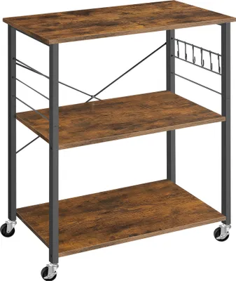 Produktbild von VASAGLE Küchenwagen mit 3 Ebenen, 6 Haken, 40 x 80 x 89 cm, Vintagebraun