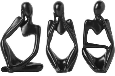 Obrázok produktu pre Sada abstraktných sošiek "Uniqoos® Denker" vyrobených z živice – čierno-biele-zlaté, 12 x 7,6 cm, moderná dekorácia do obývačky, kancelárie a záhrady