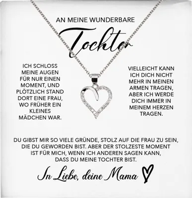 Produktbild von 22Feels Tochter Geschenk von Mama Herz Halskette mit Karte Mädchen Frauen Geburtstag Weihnachten Firmung Konfirmation etc. (Damen Mädchen Silber 925/000 Schmuck)