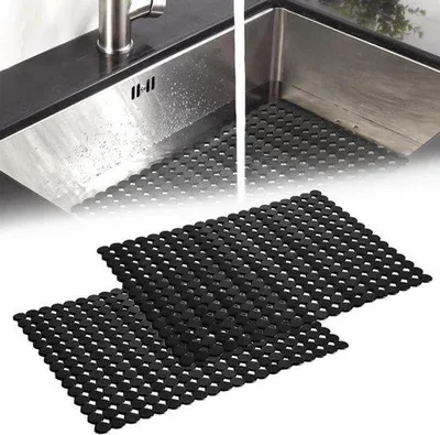 Image de Tapis de vaisselle, 40 x 30 cm, en PVC noir, adapté aux surfaces en céramique et en acier inoxydable.