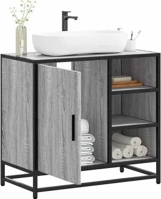 Imagen del producto de Maison Exclusive - Mueble bajo lavabo, color gris Sonoma, 65x33x60 cm, fabricado en material de madera