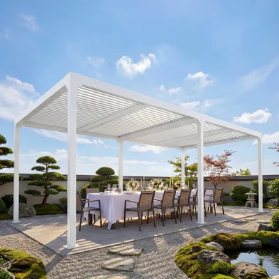 Produktbild von Alu Pergola MCW-L41, Lamellen-Pavillon Terrassenüberdachung, stabiles 8cm-Metall-Gestell 3x6m  weiß