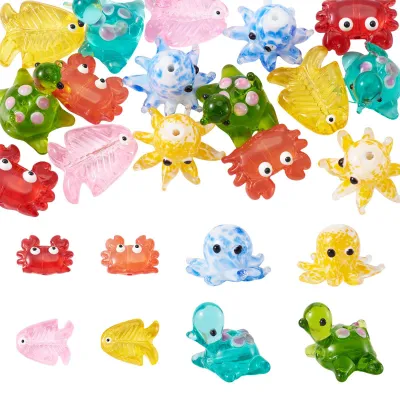 16er-Set Lampwork-Glasperlen Meerestiere Oktopus Krabbe