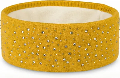 Produktbild von styleBREAKER Stirnband Damen Winter mit Strasssteinen und Fleece Innenfutter | warmes elastisches Feinstrick Haarband gefüttert | Glitzer Headband für kalte Tage
