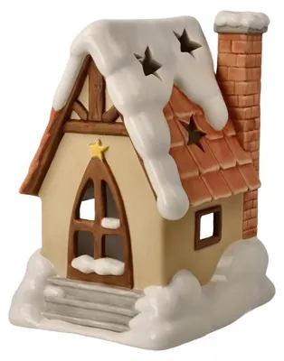 Lichthaus für Teelicht, Steinzeug, Winterwoud, 14x12x17 cm