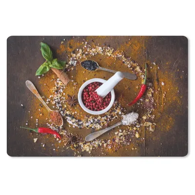 Produktbild von MuchoWow® Schreibtischunterlage Mörser - Kräuter - Löffel - Gewürze - Braun - Pfeffer 60x40 cm - XXL Mauspad - Großes Mauspad