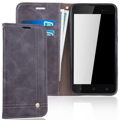 Image de Étui de protection pour téléphone Wiko Sunny 2 Plus, type portefeuille, de couleur grise