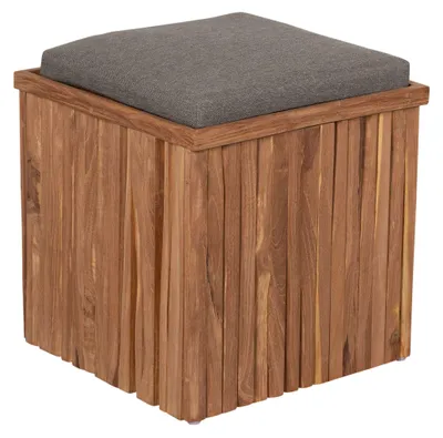 Produktbild von Teakbox Oxford mit Sitzkissen Teakholz massiv Hocker Garten Balkon