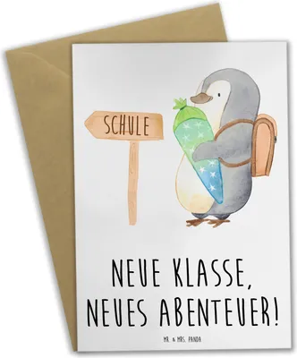 Produktbild von Mr. & Mrs. Panda babykarte Erster Schultag Abenteuer - Weiß - Geschenk, Zuversicht, Mut, Lebensfreude, Neuanfang, weihnachtskarten, Vertrauem, Trost, einladungskarten