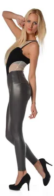 Produktbild von Damen Leggings hoher bund Glanz / Matt Lack; Grau L/40