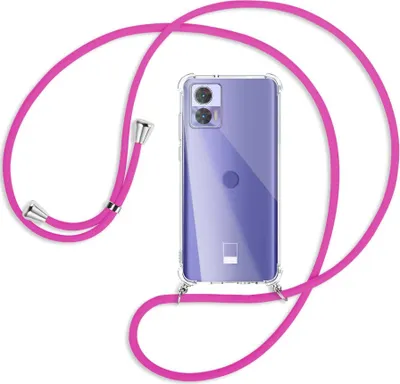 Produktbild von Handykette Backcover-Schutzhülle mit Band (Metall silberfarben) für Motorola Edge 30 Neo (Edge 30 Lite) - hot pink