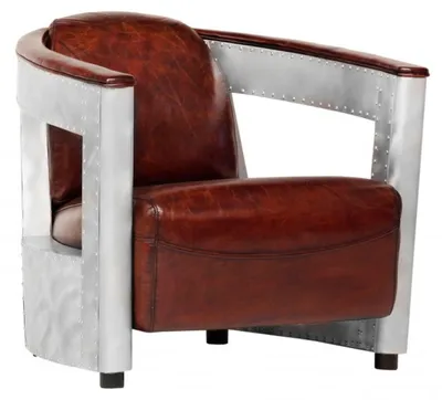 Produktbild von Casa Padrino Echt Leder Art Deco Sessel Chrom / Braun - Club Sessel - Lounge Sessel -  Vintage Leder