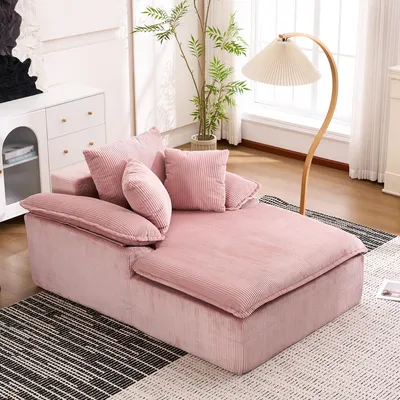 Produktbild von MODFU Hohes Schlafsofa Liegesofa aus Schaumstoff, Tagesbett Lese-Liegesofa  keine Montage,Loungesofa mit breiten Armlehnen,Rosa