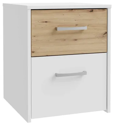 Produktbild von Nachtkästchen Nachttisch CULGOA 2 Schubladen in Weiß / Artisan Eiche