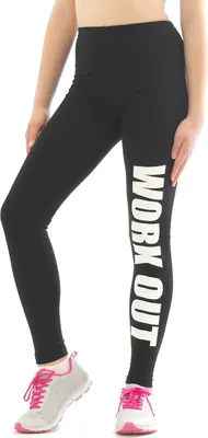 Produktbild von Lange Leggings Schrift WORK OUT Leggins lang Baumwolle Hose schwarz L