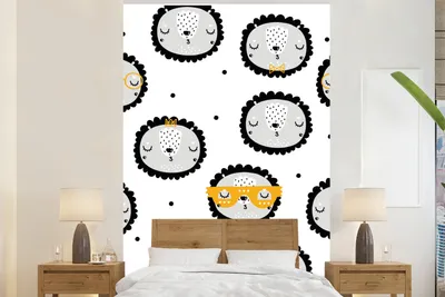 Produktbild von MuchoWow® Fototapete für Wohnzimmer oder Schlafzimmer Wandtapete Vinyl Motivtapete Löwe - Muster - Kind - Jungen - Mädchen - Baby - 225x350 cm - Kindertapete - Schlafzimmer tapete