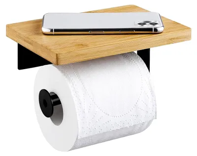 Produktbild von Toilettenpapierhalter ohne Bohren mit Ablage, Schwarz