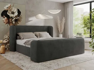 Produktbild von MKS MEBLE Doppelbett Polsterbett mit Lattenrost 160x200 EMORA CLASSIC DUO Bett mit Kopfteil Dunkelgrau Velvet