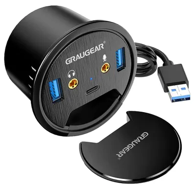 Image de GrauGear G-THUB-AU-60 GRAUGEAR USB 3.0 Tisch Hub mit Audio- und Mikrofonanschluss