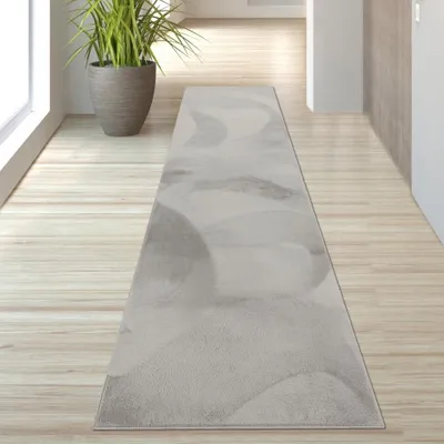 Produktbild von Teppich grau weich pflegeleicht saugrobotergeeignet für Wohnbereiche Größe - 80 x 300 cm