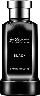 A black bottle of Baldessarini Black Eau de Toilette for men.