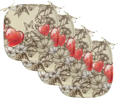 Produktbild von ABAKUHAUS Liebe Polster für Esszimmerstühle, Blumen und Schmetterling, Dekoratives wasserfestes Kissen mit Riemen für Küchensitze, 40 cm x 40 cm-4er Pack, Beige Braun Rot
