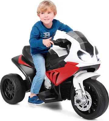 Produktbild von 6V BMW Elektro Kindermotorrad mit Musik & Licht & Hupe, Kinderfahrzeuge, 3km/h, Elektromotorrad mit Stützrädern, Elektro-Dreirad (Rot)