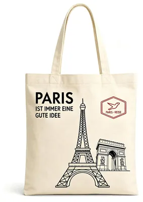 Image de Sac fourre-tout avec motif de la Tour Eiffel - Sac en toile imprimé des deux côtés - Idéal pour le bureau, les voyages et les courses - Dimensions : 40 x 35 cm