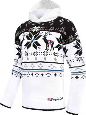 Produktbild von Nebulus Norweger Strick-Hoodie NORJAN Herren, warmer Pullover , praktischer & vielseitiger Kapuzenpullover , P6180 - Herren, weiß-schwarz, S