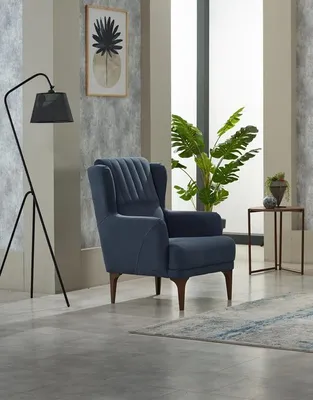 Zdjęcie produktu dla Fotel tapicerowany jednoosobowy fotel materiałowy do salonu fotel nowoczesny niebieski