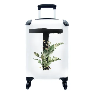 Produktbild von MuchoWow® Koffer Handgepäck Trolley Rollkoffer Kleine Reisekoffer mit 4 Rollen - Buchstabe T - Alphabet - Weiß - Cabin Size < 55x40x23 cm & 55x40x20 cm - Fotokoffer - Kabinenkoffer - Boardgepäck - Reise-Box - Reisekoffer - Reisegepäck - Koffer mit Bild - Trolley für Kinder