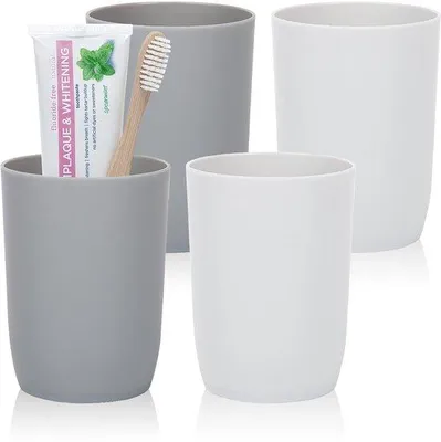 Produktbild von Ibenzoa® 4er-Set stapelbare Zahnputzbecher, 280 ml, PP-Kunststoff, tragbar, rutschfester Boden, spülmaschinenfest, Grau/Weiß