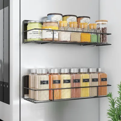 Produktbild von 2er-Set magnetische Gewürzregale für den Kühlschrank, kein Bohren erforderlich, schwarz