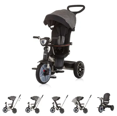 Produktbild von Chipolino Dreirad, Tricycle Derby 2 in 1 Musik, Licht, Korb, Schiebegriff, Gurt grau