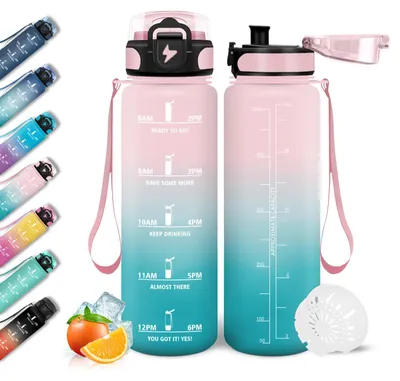 Productafbeelding van Drinkfles 500 ml, lekvrij met tijdmarkering, sportfles met filter