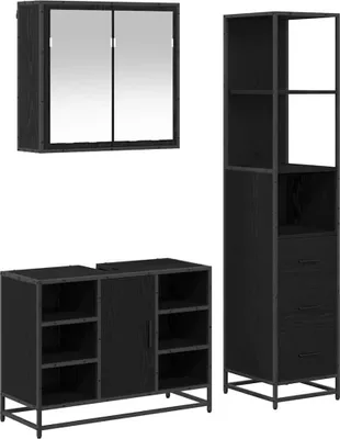 Image de Ensemble de mobilier de salle de bain 3 pcs Chêne noir