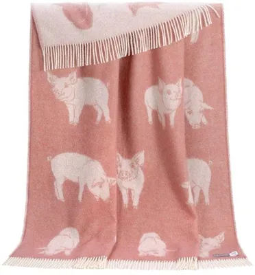 Produktbild von Unyqoos® Wollplaid Piglet – wendbare Wolldecke 130 x 190 cm, 80% neuseeländische Wolle/20% Baumwolle, Rosa,  UK