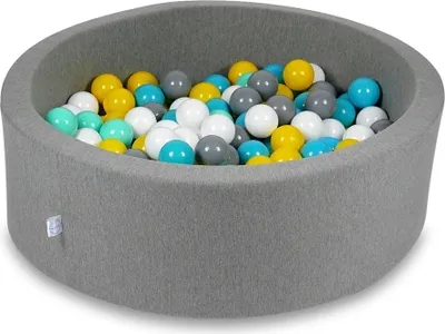 Produktbild von Trockenbecken 90x30cm grau mit 200 Bällen: weiß, grau, türkis, gelb, mint