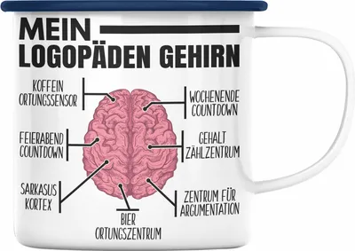 Produktbild von Trendation - Logopädin Emaille Tasse Geschenk Logopädie Logopäde Mein Logopädin Gehirn (Blau)